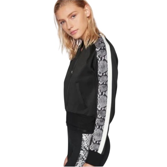 Pam & Gela Black Snakeskin Print Front Zip Track Jacket Medium Athleisure - Picture 3 of 13